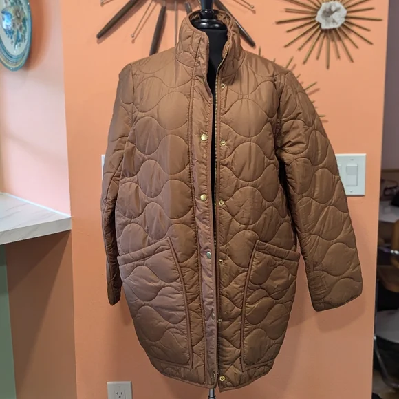 J Crew Large Quilted Cocoon Puffer Coat Primaloft Dark Nutmeg Brown AQ470 - Picture 2 of 16